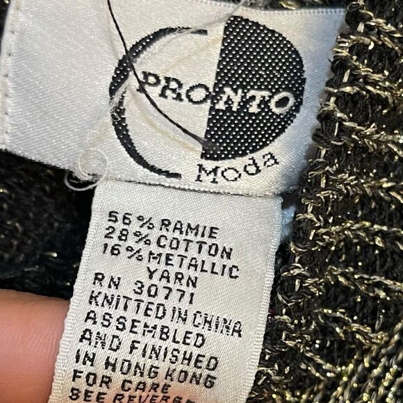 Pronto Moda Mock Neck Sweater Women's Medium Black Gold Metallic VTG Cozy Casual - Picture 6 of 13